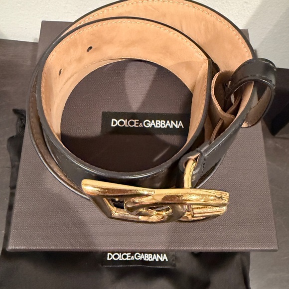 Dolce & Gabbana DG logo black leather belt sz 90 - Picture 3 of 13